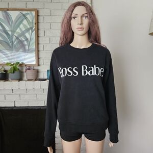 Brunette The Label Black 'Boss Babe' Sweatshirt Crew Neck Sweater